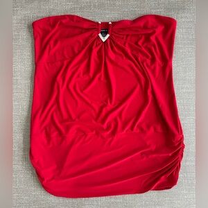 Torrid Red Ruched Cutout Blouse Size 3 Plus Size | Silver V Detail | Stretch Top